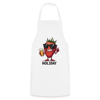 Cool strawberry with beer – for holidays & festivals - Cooking Apron - white - Front - AI Model Male 185 dark (185cm)