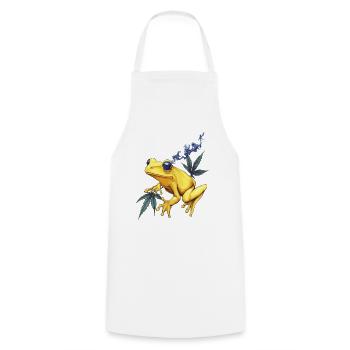 Gelber Frosch mit Rauchwolke - Weed Frosch - Kochschürze - Weiß - Vorne - AI Model Male 185 dark (185cm)
