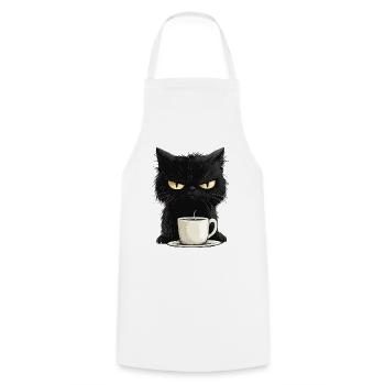 Grumpy nasty cat with morning coffee - Cooking Apron - white - Front - AI Model Male 185 dark (185cm)