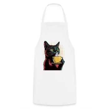 Chat Vintage avec Café - Style Pop Art - Tablier de cuisine - blanc - Devant - AI Model Male 185 dark (185cm)