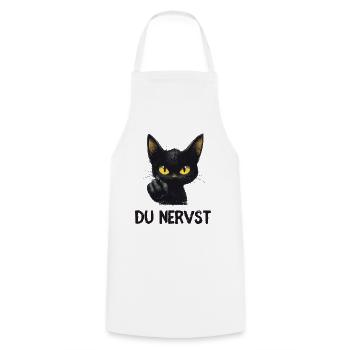 Witzige schwarze Katze sagt: Du nervst - Kochschürze - Weiß - Vorne - AI Model Male 185 dark (185cm)
