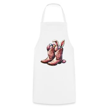 Bottes de cow-boy rétro de Pâques avec des œufs - Tablier de cuisine - blanc - Devant - AI Model Male 185 dark (185cm)