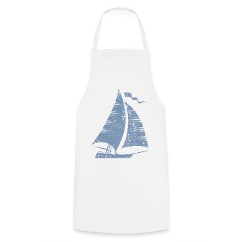 Silhouette de voilier minimaliste grunge - Tablier de cuisine - blanc - Devant - AI Model Male 185 dark (185cm)