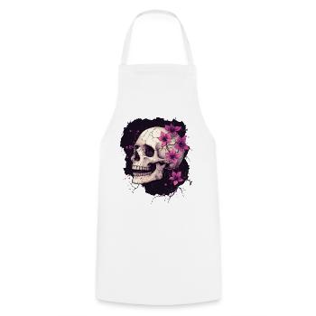 Crâne patiné avec des fleurs violettes - Tablier de cuisine - blanc - Devant - AI Model Male 185 dark (185cm)