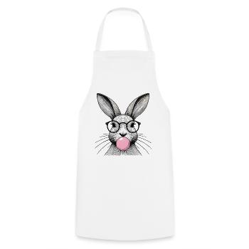 Lapin de Pâques avec des lunettes Gum Bubble Style Rétro - Tablier de cuisine - blanc - Devant - AI Model Male 185 dark (185cm)