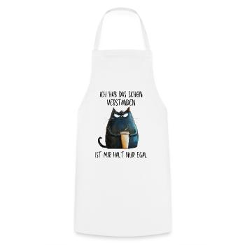 Ist mir egal - Mürrische Katze mit Kaffee Becher - Kochschürze - Weiß - Vorne - AI Model Male 185 dark (185cm)