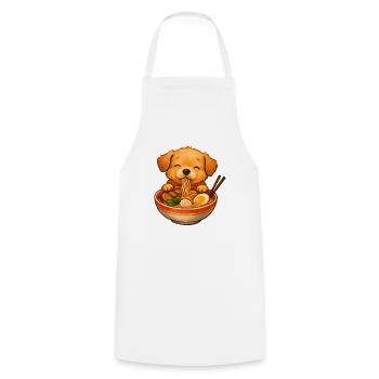 Cute little dog eating ramen noodles from bowl - Cooking Apron - white - Front - AI Model Male 185 dark (185cm)