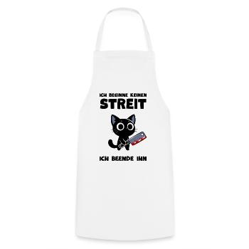 Katze mit Messer – Ich beende jeden Streit - Kochschürze - Weiß - Vorne - AI Model Male 185 dark (185cm)