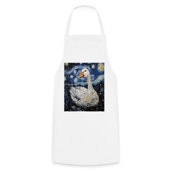 Swan Goose Bird Van Gogh Style Starry Night - Cooking Apron - white - Front - AI Model Male 185 dark (185cm)