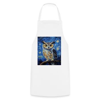 hibou oiseau style van gogh nuit étoilée - Tablier de cuisine - blanc - Devant - AI Model Male 185 dark (185cm)
