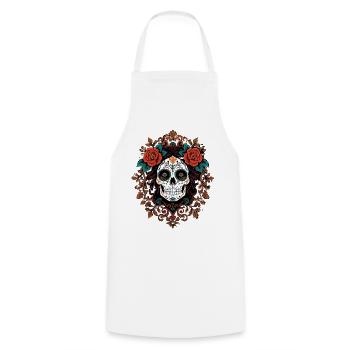 Floral Sugar Skull Embellished illustration - Cooking Apron - white - Front - AI Model Male 185 dark (185cm)