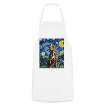 Pitbull chien chiens Van Gogh style nuit étoilée - Tablier de cuisine - blanc - Devant - AI Model Male 185 dark (185cm)