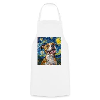 Pitbull chien chiens Van Gogh style nuit étoilée - Tablier de cuisine - blanc - Devant - AI Model Male 185 dark (185cm)