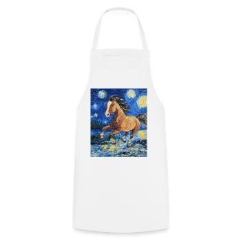 Cheval Chevaux Cavalier Style Van Gogh Nuit étoilée - Tablier de cuisine - blanc - Devant - AI Model Male 185 dark (185cm)