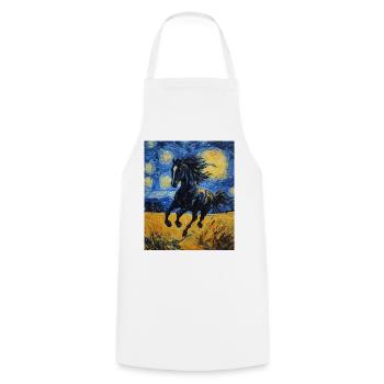 Cheval Chevaux Cavalier Style Van Gogh Nuit étoilée - Tablier de cuisine - blanc - Devant - AI Model Male 185 dark (185cm)