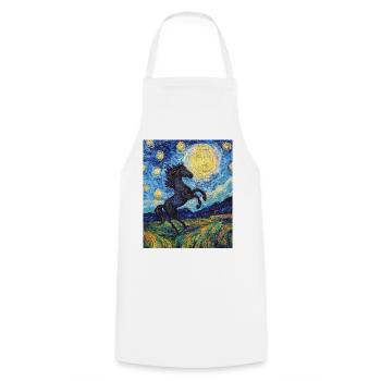 Cheval Chevaux Cavalier Style Van Gogh Nuit étoilée - Tablier de cuisine - blanc - Devant - AI Model Male 185 dark (185cm)
