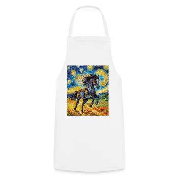 Cheval Chevaux Cavalier Style Van Gogh Nuit étoilée - Tablier de cuisine - blanc - Devant - AI Model Male 185 dark (185cm)