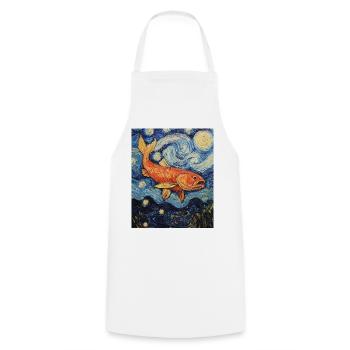 Poisson Koi Karfen Van Gogh Style Nuit étoilée - Tablier de cuisine - blanc - Devant - AI Model Male 185 dark (185cm)
