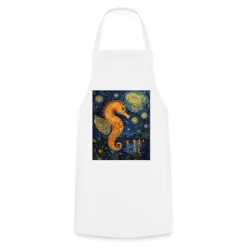 Seahorse Van Gogh Style Starry Night - Cooking Apron - white - Front - AI Model Male 185 dark (185cm)