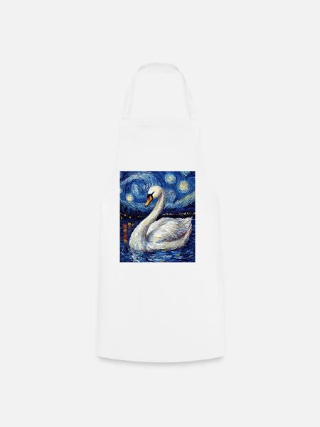 Schwan Vogel Van Gogh Style - Kochschürze - Weiß