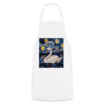 Swan Bird Van Gogh Style - Cooking Apron - white - Front - AI Model Male 185 dark (185cm)