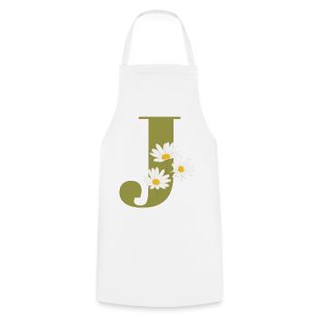 Lettre j vert marguerites - Tablier de cuisine - blanc - Devant - AI Model Male 185 dark (185cm)