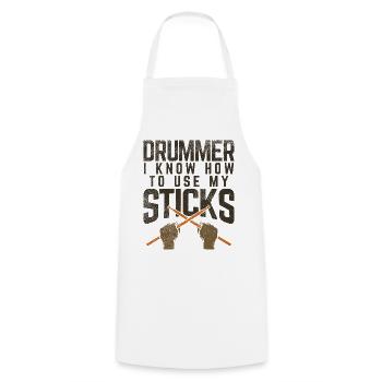Drummer I Know How To Use My Sticks Graphic - Cooking Apron - white - Front - AI Model Male 185 dark (185cm)