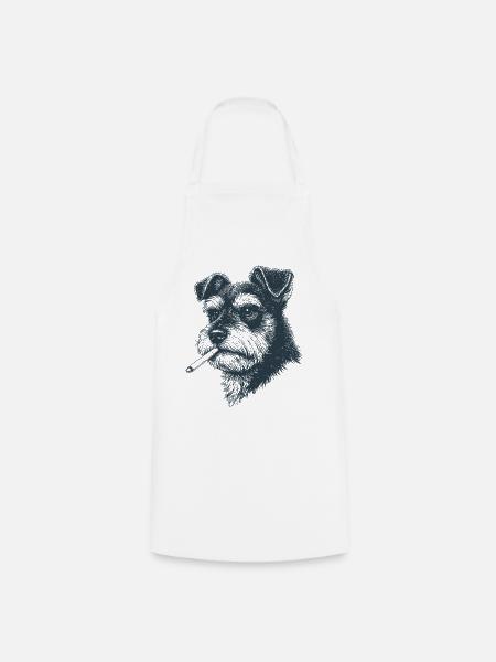 Hundeporträt von Schnauzer mit Zigarette - Kochschürze - Weiß