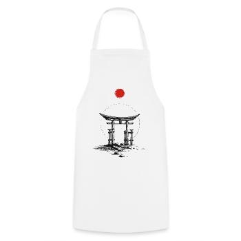 Red Sun Torii – Zen Minimal Japan - Cooking Apron - white - Front - AI Model Male 185 dark (185cm)