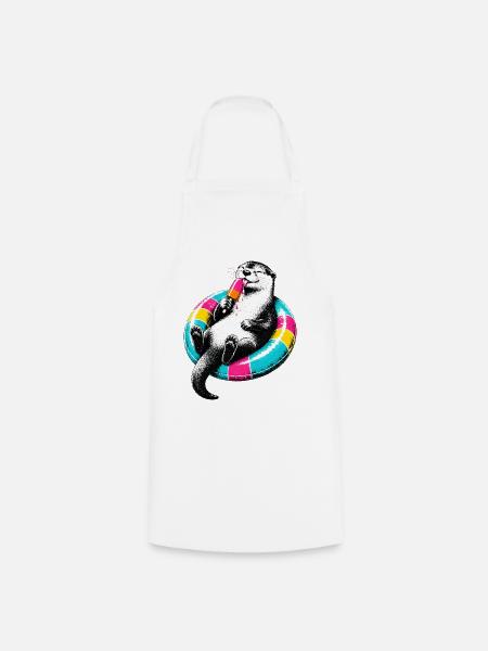 Otter mit Eis im Stencil Style - Kochschürze - Weiß