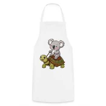 Kleiner Koala reitet Schildkröte - Kochschürze - Weiß - Vorne - AI Model Male 185 dark (185cm)