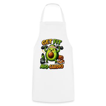 AVO-CARDIO – Avocado in Training - Cooking Apron - white - Front - AI Model Male 185 dark (185cm)
