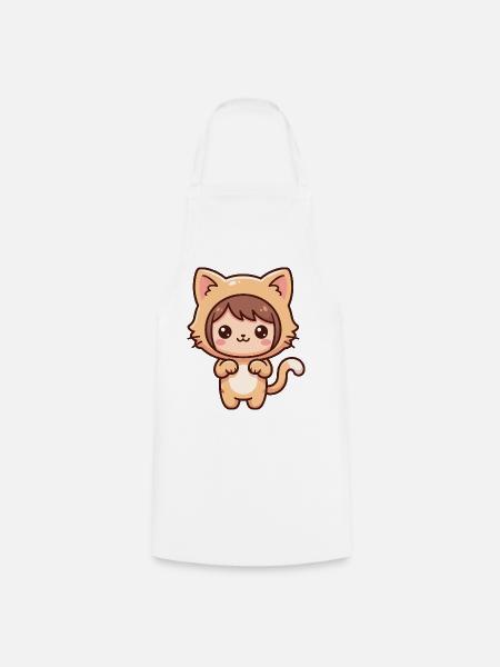 Süße Cartoonfigur, die als Katze verkleidet ist - Kochschürze - Weiß