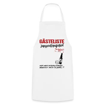 Gästeliste Junggesellenabschied Gästebuch Hochzeit - Kochschürze - Weiß - Vorne - AI Model Male 185 dark (185cm)