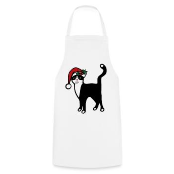 Weihnachtsmann-Katze mit Stechpalme - Kochschürze - Weiß - Vorne - AI Model Male 185 dark (185cm)