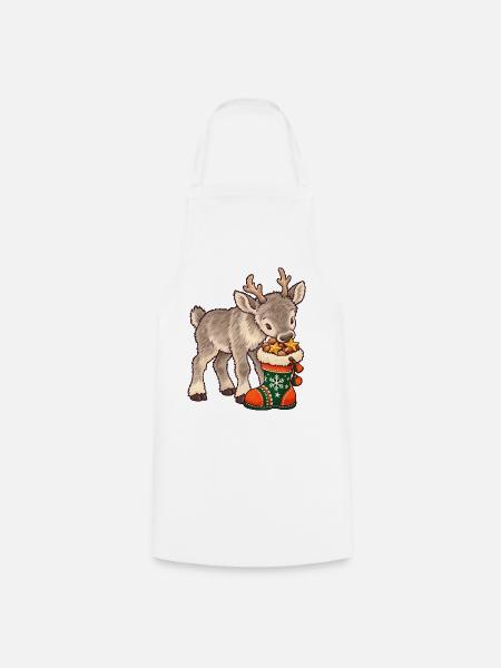 Rentier mit Weihnachtssocke - Kochschürze - Weiß