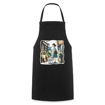 Anime / Comic / Japanese / Cartoon / Cartoon - Cooking Apron - black - Front - AI Model Male 185 dark (185cm)