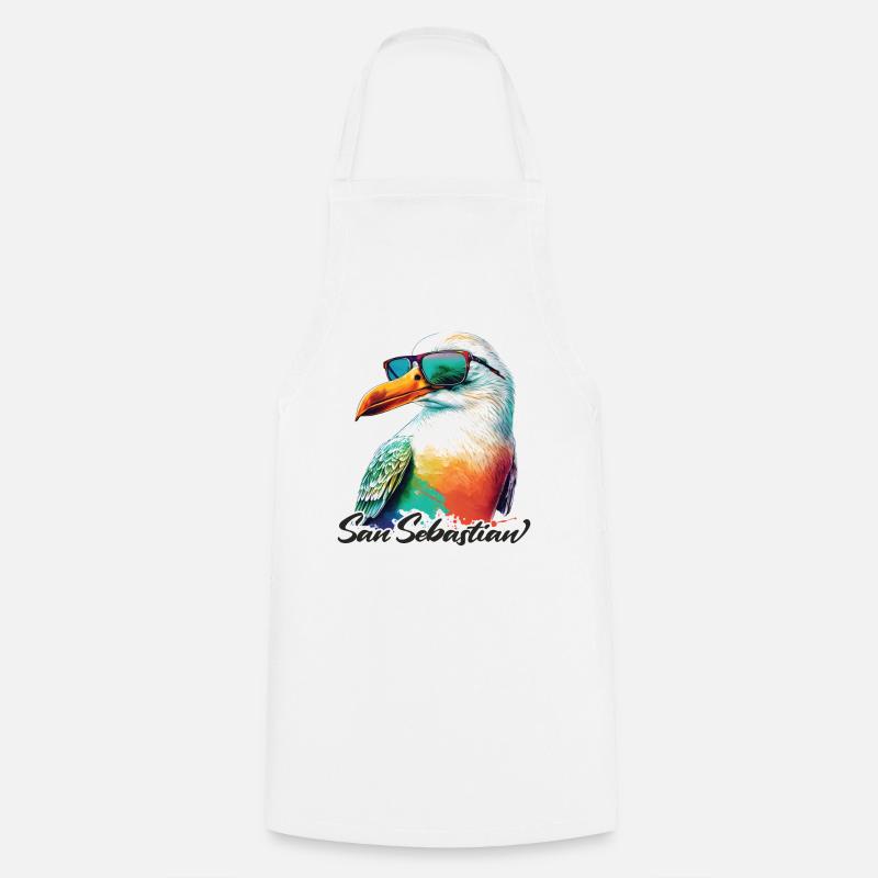 Vacances à Saint-Sébastien Mouette colorée avec des lunettes de soleil - Tablier de cuisine - blanc