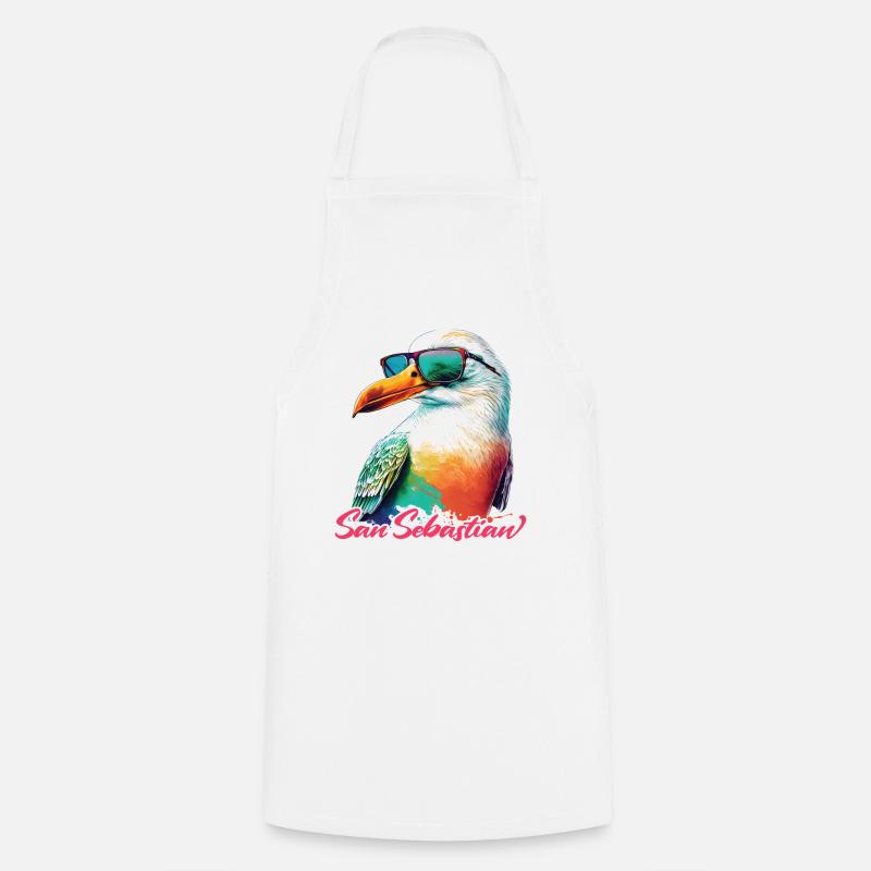 Vacances à Saint-Sébastien Mouette colorée avec des lunettes de soleil - Tablier de cuisine - blanc