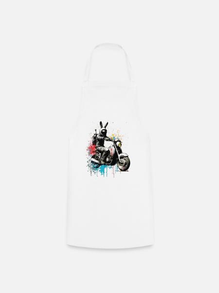 Graffiti rabbit on scooter motorcycle - Cooking Apron - white