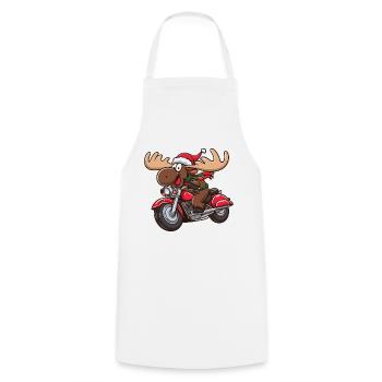 Elch als Weihnachtsmann fährt Motorrad - Kochschürze - Weiß - Vorne - AI Model Male 185 dark (185cm)