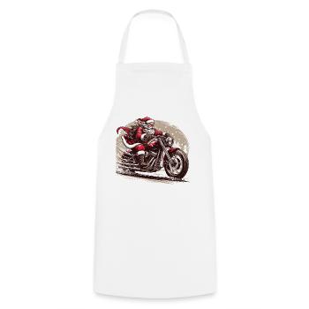 Motorbike Santa Clause Riding home for Christmas - Kochschürze - Weiß - Vorne - AI Model Male 185 dark (185cm)