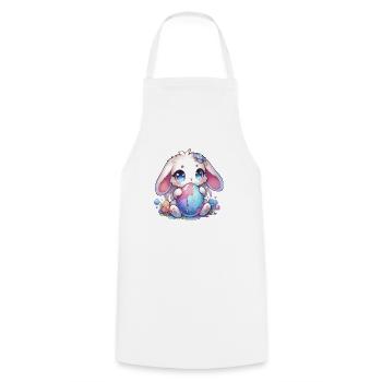 Charmant lapin Chibi avec des fleurs - Tablier de cuisine - blanc - Devant - AI Model Male 185 dark (185cm)