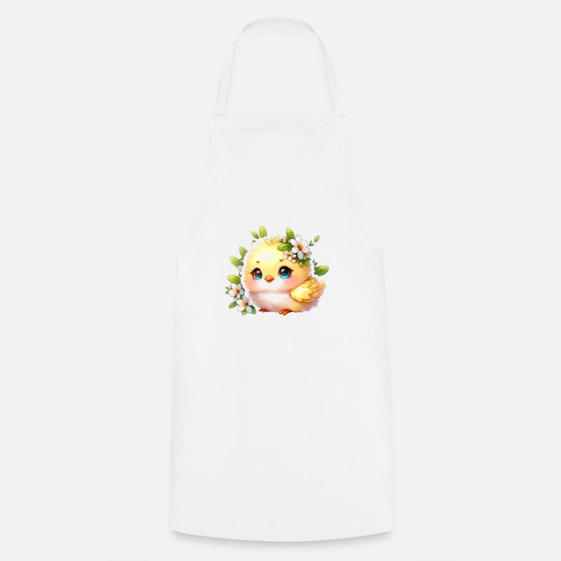 Poussin de Pâques doux avec des fleurs de printemps - Tablier de cuisine - blanc