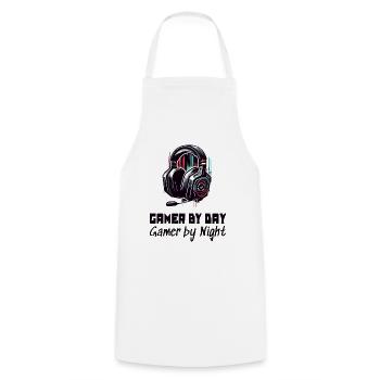 Gamer by day and by night Gaming Schlafshirt - Kochschürze - Weiß - Vorne - AI Model Male 185 dark (185cm)