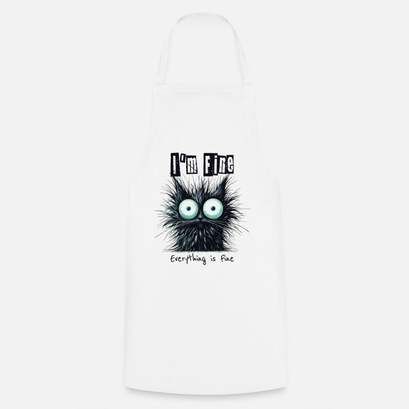Disheveled Cat I'm Fine Everything is Fine - Cooking Apron - white