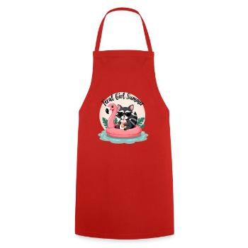 Feral Girl Summer - Raccoon - Cooking Apron - red - Front - AI Model Male 185 dark (185cm)
