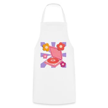 Retro Pick-up Vinyl Record Player with Flowers - Cooking Apron - white - Front - AI Model Male 185 dark (185cm)