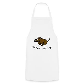 Sau wild / lustiges Tshirt für Jäger / Sau läuft - Kochschürze - Weiß - Vorne - AI Model Male 185 dark (185cm)