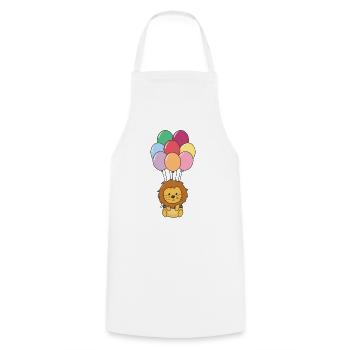 Lion flies upwards with colorful balloons - Cooking Apron - white - Front - AI Model Male 185 dark (185cm)